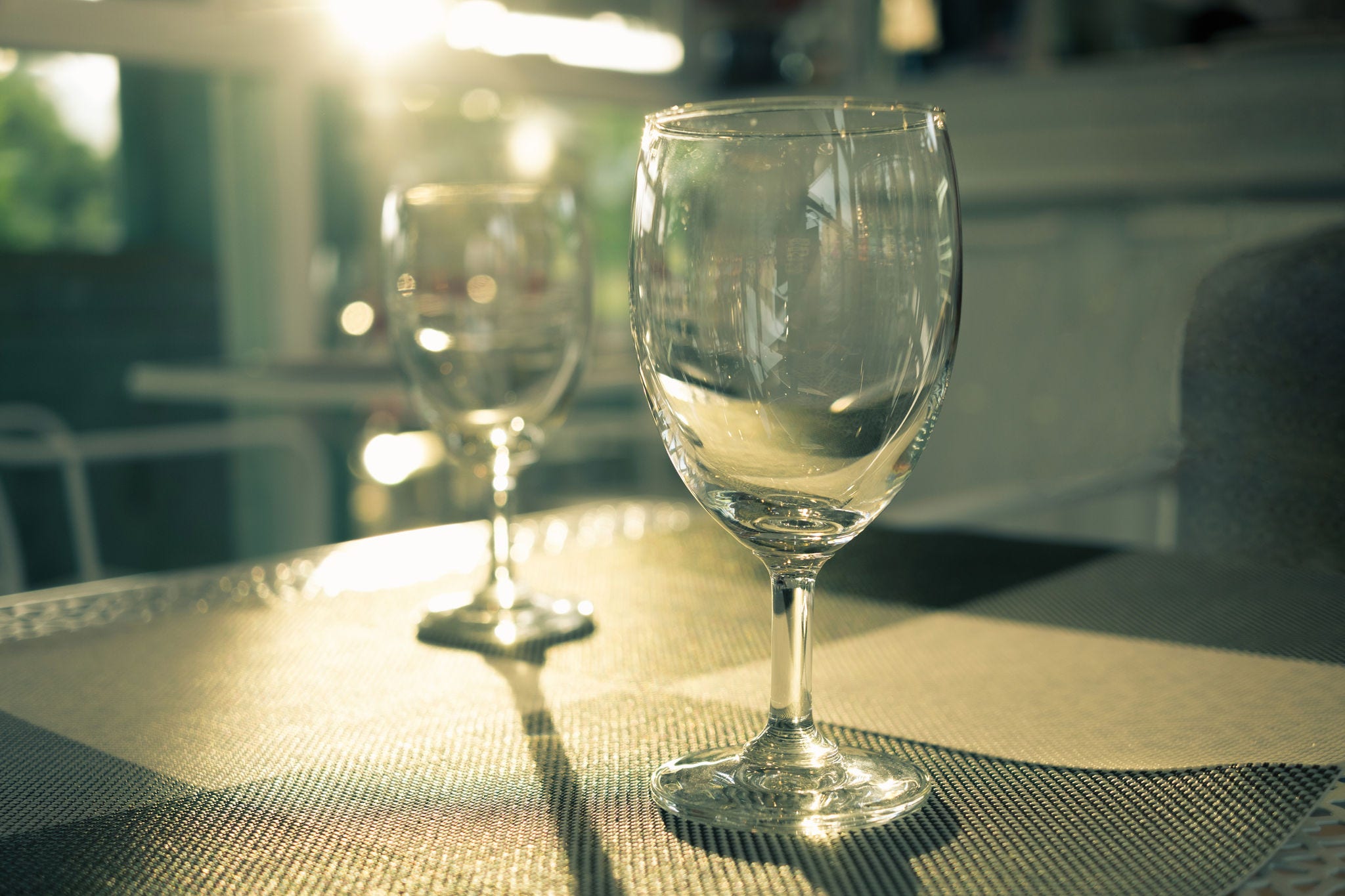 Luxury wine glass with perfect sunlight